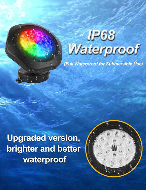 18 IP68 Pool(Set 2) RGB Underwater Pond Lights, Super Bright LED Submersible Fountain Lights Color Changing Spotlights