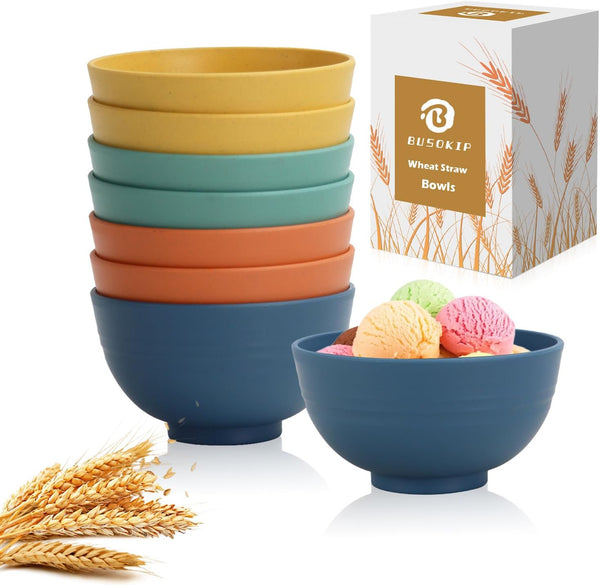 Wheat Straw Bowls, 10 OZ Snack Bowls Set of 8, Unbreakable Reusable Ice Cream Bowls for Snack, Dessert, Appetizer
