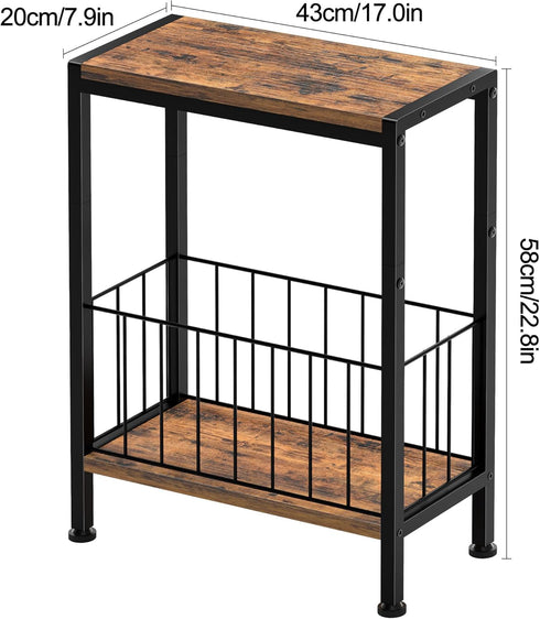 Narrow Side Table, Skinny End Tables with Magazine Holder, Small Sofa Table for Small Spaces, Space-Saving Design, Slim