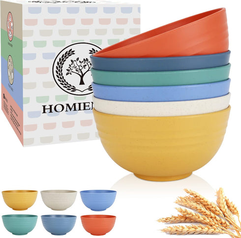 Homienly Cereal Bowls, 6 PC Unbreakable Soup Bowls, Lightweight Wheat Straw Fiber Bowls (26 OZ, 6 PCS)