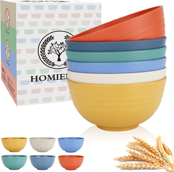 Homienly Cereal Bowls, 6 PC Unbreakable Soup Bowls, Lightweight Wheat Straw Fiber Bowls (26 OZ, 6 PCS)