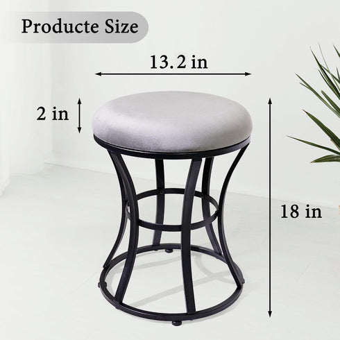 Vanity Stool, Grey Stools for Makeup Room, Round Ottoman Foot Stool, Velvet Footrest Vanity Chair for Bathroom
