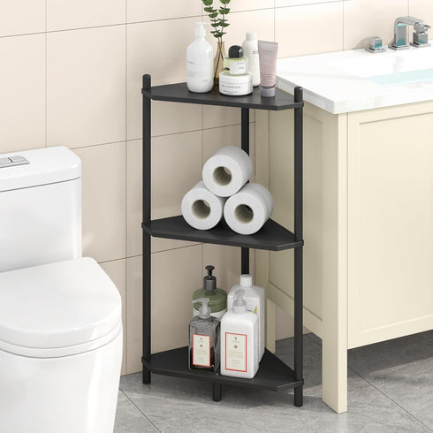 Wisuce Corner Shelf Stand - 3 Tier Bamboo Small Corner Bookshelf for