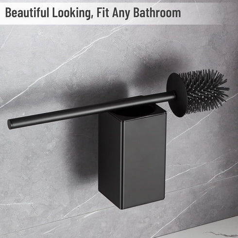 Wall-Mounted Black Toilet Brush with Stainless Steel Handle