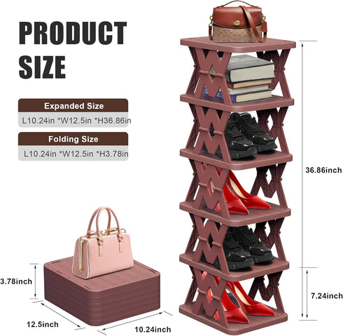 6 Closet, Shoe Rack, Tier Shoe Organizer Fake Wood Pattern, Foldable Small Shoe Storage Space Saving, Collapsible Shoe