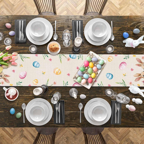 HELLOWINK 72 Inches 13" Easter Bunny Egg Floral Table Runners Long Cotton Linens Party Coffee Table Runner Cloth