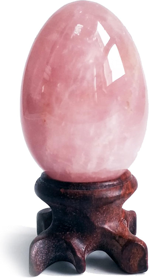 Polar Jade Rose Quartz Gemstone Egg Sphere with Wooden Stand for Healing Meditation Chakra Balancing and Home