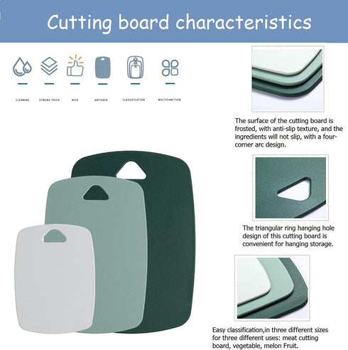 Plastic Cutting Board Set of 3, Thick Chopping Boards for Kitchen, Easy Grip Handle, Dishwasher Safe, Green