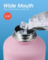 Water Bottle Insulated 64 oz with Straw & 3 Lids, Coolflask Half Gallon Metal Jug, Non-BPA