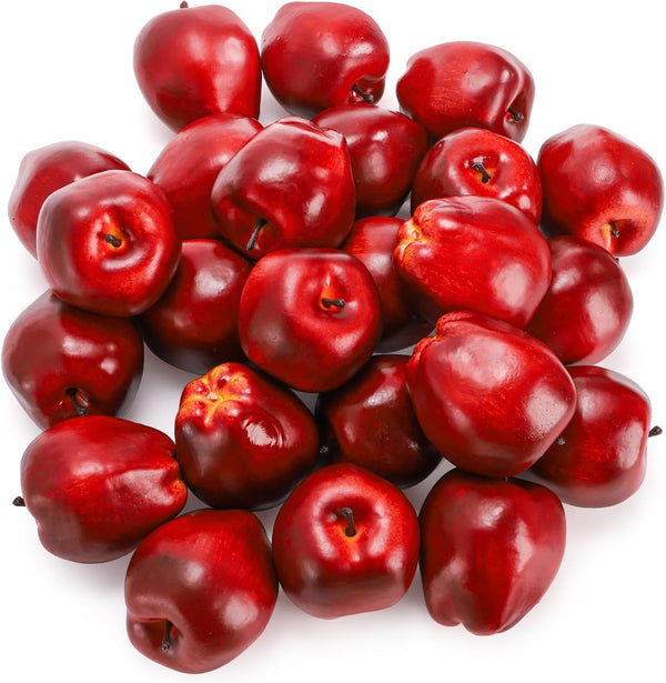 ZEAYEA 24 Pcs Artificial Apples, Realistic Fake Red Delicious Apples, Decorative Lifelike