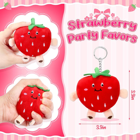 24 Pcs Cute Strawberry Fruit Keychains - Plush Pendant Kawaii Charm for Party Favors
