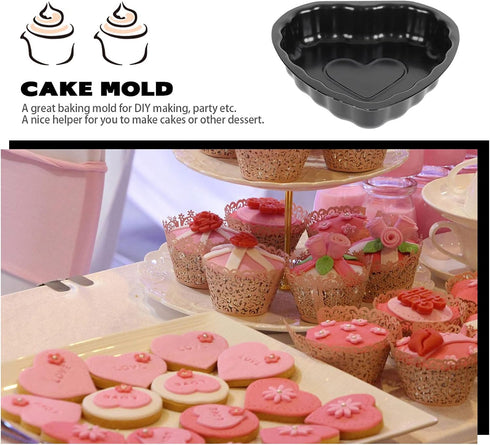 Yardwe 2pcs Round Nonstick Baking Metal Heart Shape Cake Pans for Fondant, Cookie, Chocolate, Cupcake