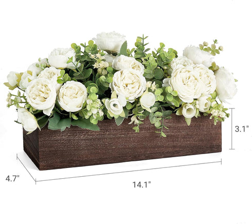 Dahey Centerpiece Table Decorations for Dining Room, Farmhouse Table Decor Wood Tray with 3 Artificial Flowers, 14.1" x
