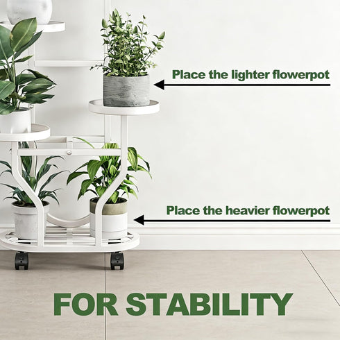 4 Plant Stand Indoor Outdoor Tier Flower Holder with Wheels Metal Plant Shelf Corner Display Rack Multi Plants Sheleves