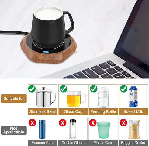 Coffee Mug Warmer for Desk - Wooden Auto Shut Off Drink Warmer for Milk Tea Water Cocoa - Smart Beverage Heating Candle