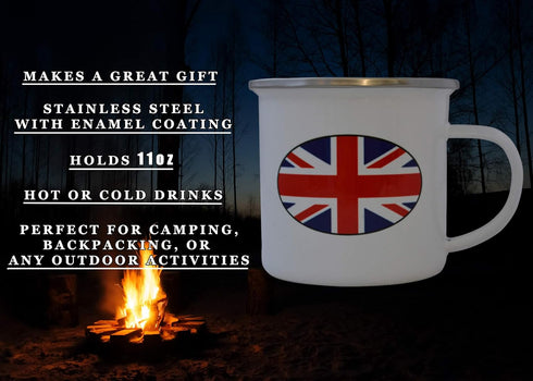 Rogue River Tactical UK United Kingdom Camp Mug, Enamel Camping Coffee Cup Gift with Union Jack