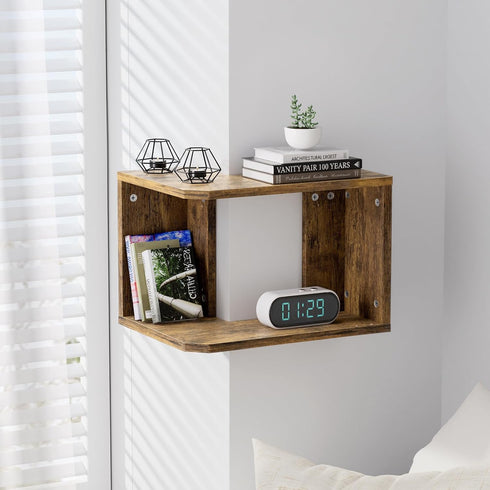 2-Tier Floating Corner Shelf, Floating Shelf for Wall, Wood Floating Book Shelf for Living Room, Bedroom, Bathroom