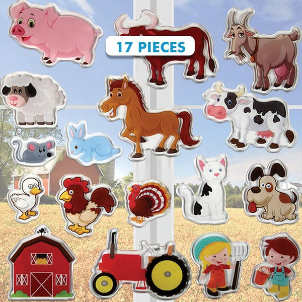 Farm Animals Gel Window Clings for Kids - Window Stickers for Toddlers, Reusable Sticker for Home Car Activities