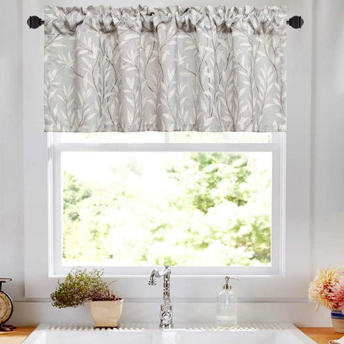 VOGOL Window Short Curtains Valances, 52 x 18, Grey, Rustic Style Leaf Print Small Drapes for Kitchen