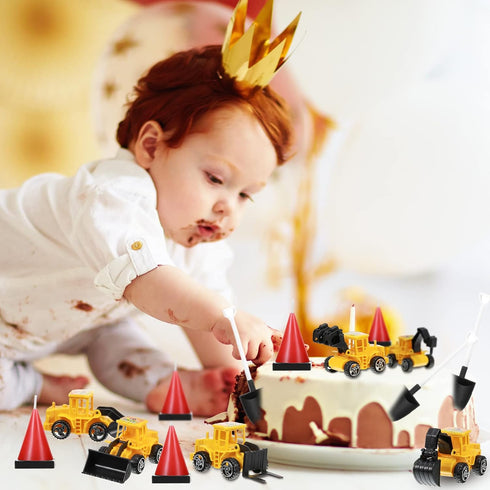 24 Set 6 12 Yerliker Pcs Construction Party Decoration Construction Cone Shaped Cake Candles Truck Excavator Cake