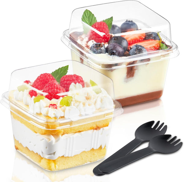 Kucoele 50 Pack 8 oz Plastic Dessert Cups with Lids and Sporks,
