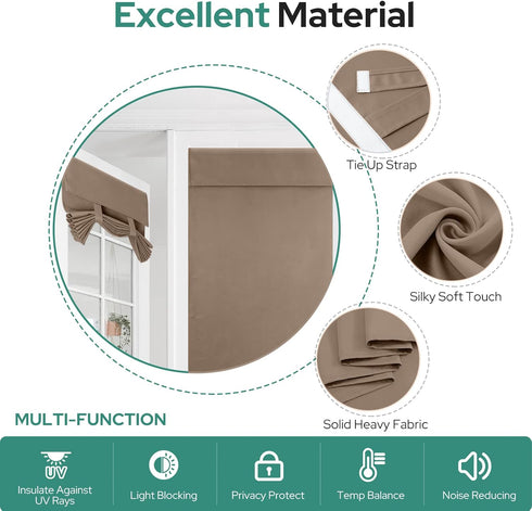 HOMEIDEAS Cappuccino Blackout Door Curtains, 26 X 40 Inch Room Darkening Thermal Insulated Tie Up Shades, 1 Panel
