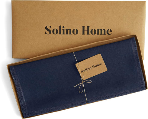 60 Inches 100% 14 60 Inch Solino Home Navy Blue Linen Table Runner - Fringe, Pure Linen Coffee Table Runner x