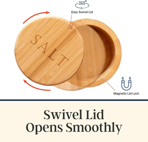 Totally Bamboo Salt Cellar – Wooden Salt Box with Magnetic Lid, 6 oz Capacity for Countertop Storage