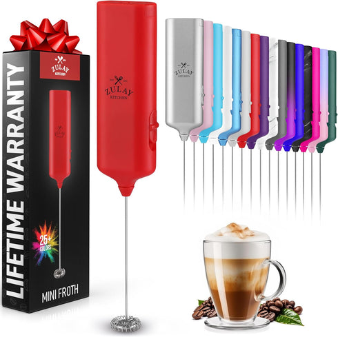 Zulay Kitchen Powerful Mini Milk Frother Handheld - Electric Hand Mixer - Portable Frother Wand for Coffee, Small Drink