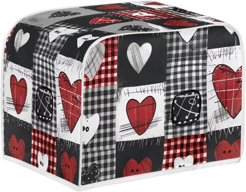 Bulopur Microwave Toaster Cover, Red Black White Love Heart Lattice, Quilted Dust Protection for Standard Toasters