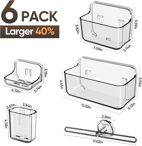 Plaitaoai Caddy,6 Pack Acrylic Shower Acrylic Rustproof Shower Organizer with Large Capacity,No Drilling Shelves