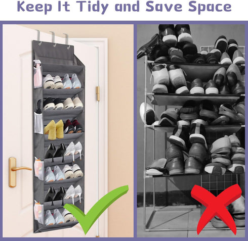 8 8 50lbs 16 Closet 1 Pack Over the Door Shoe Organizer Hanging with Mesh Pockets Wire Large Deep Pockets, Weight