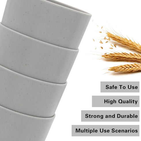 EI 15oz Wheat Straw Cups, 8pcs Grey Plastic Reusable Cups, Unbreakable, Dishwasher & Microwave Safe Tumbler Glasses