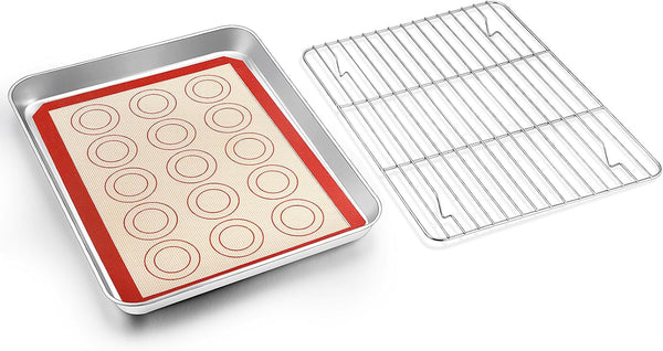 TeamFar Toaster Oven Pan, 12.5’’ x 10’’ x 1’’ Stainless Steel Baking Pan Tray Set for Cooking