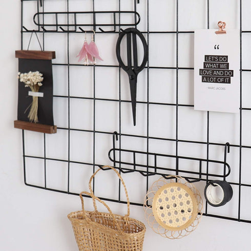 FRIADE 2 Pack Storage Hooks Rack, Iron Wire Grid Hooks for Wall Mount Storage and Display (Black)