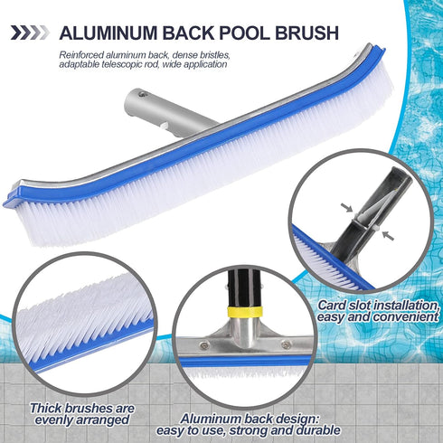 FLY HAWK Swimming Brush,18" Pool Wall Tile Polished Aluminum Back Pool Scrub Brush Head Designed for Cleans Walls