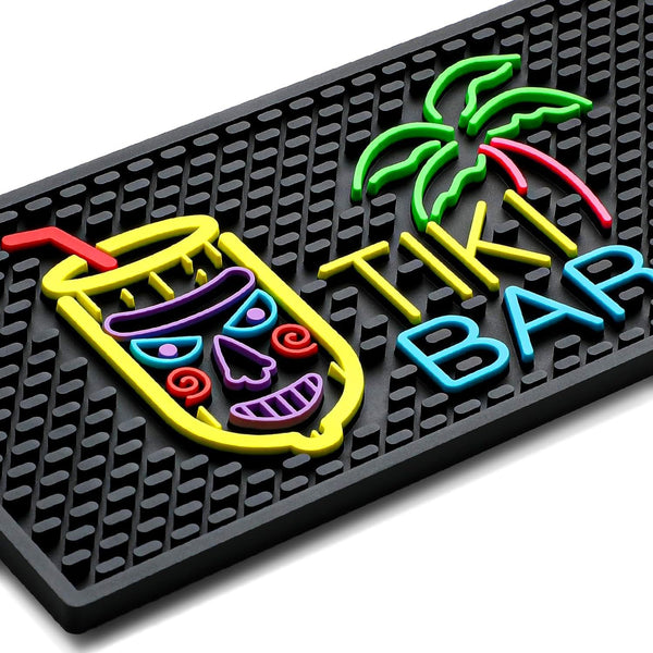 Tiki Bar Mat 6 x 12 Inches, Thick Rubber Non Slip Bar Mat with Fluorescent Pattern for Countertop Entertaining