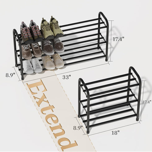 AUGOHCMIL 3-Tier Closet, Expandable Shoe Rack, Metal Shoe Storage Shelf, Adjustable Shoes Organizer for Entryway