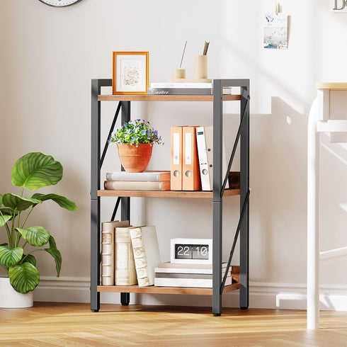 3-Tier BF71SJ01 HOOBRO Bookshelf, Industrial Bookcase, Book Shelf Storage Organizer, Small Bookshelf with Metal Frame