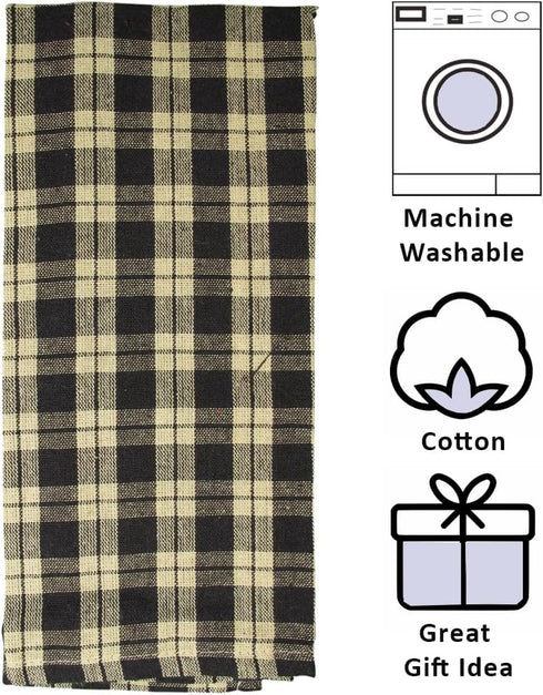 fillURbasket Black Farmhouse Kitchen Towels - Set of 3 Striped Buffalo Checked Plaid Dish Towels for Decor