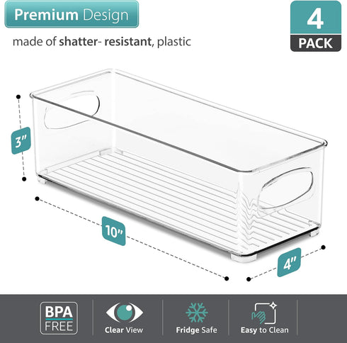Sorbus Stackable Refrigerator Organizer Bins, Clear Storage Bins for Kitchen Pantry, Freezer & Fridge Organization, 4