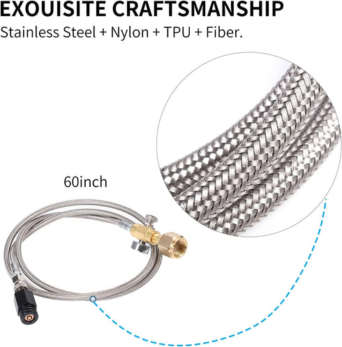 CO2 Tank CO2 Cylinder Direct Adapter with 60in Stainless Steel Hose, Pressure Gauge & Exhaust Valve for Soda Maker