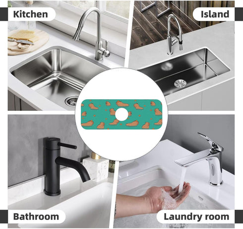 KIKICHUA (15" 5.5" Cute Capybara Play Eat Food Kitchen Sink Splash Guard Faucet Mat Super Absorbent Fast Drying Mat