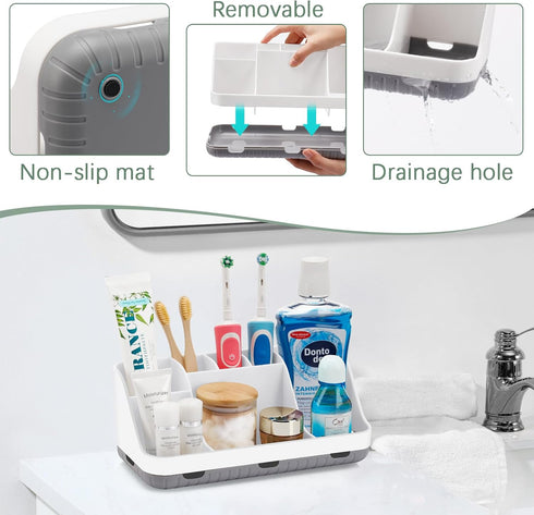 Toothbrush Holders for Bathroom Countertop Organizer, 7 Slots Detachable Kids Electric Toothbrush and Toothpaste