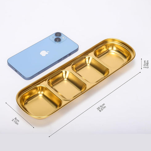 drizzle Sauce Dish, Stainless Steel Gold Condiment Dip Bowls for Soy, Tomato Sauce, Spices, Korean BBQ