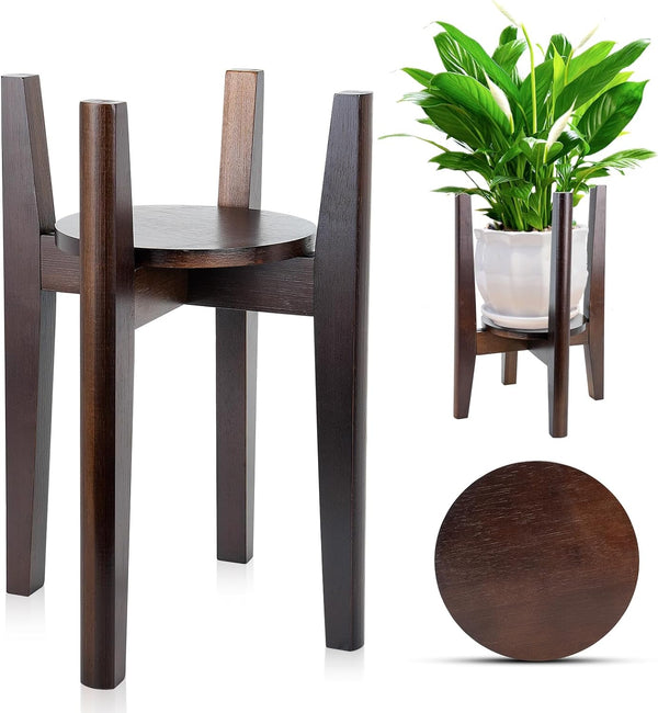 ZIOZERTT Adjustable Plant Stand with Tray,Indoor Wood Plant Stand Fit 8'' to 12''