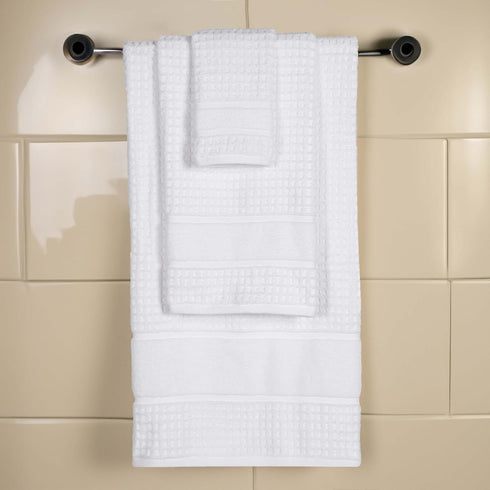 3-Piece Set, 1 1 1 Superior Cotton Towel Zero Twist, Waffle Border, Bathroom Essentials, Shower, Spa, Luxury Plush Soft