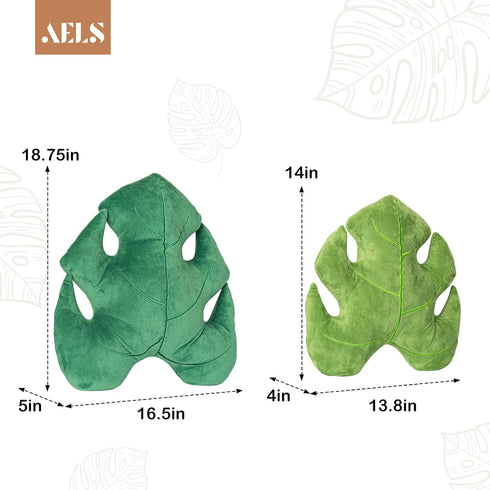 Set 2 3D 18"& 14" Set AELS of Leaves Decorative Throw Pillows, Monstera Deliciosa Plush Pillow for Plant Lovers Garden