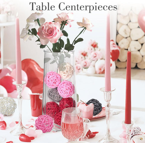 DomeStar 24PCS Pink Rattan Balls - Valentine's Day Decorative Balls for Bowl Centerpiece - 2 Inches Cute Wicker Balls