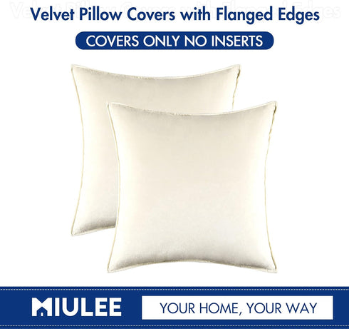MIULEE Pack of 2 Decorative Velvet Throw Pillow Covers, 20x20 Inch Cream White Cushion Case for Sofa